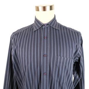 Bugatchi Uomo Mens Large Blue Striped Long Sleeve Button Up Shirt